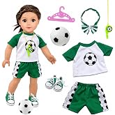 American 18 inch Doll Clothes Accessories for 14-18 inch Baby Dolls, 7 Pcs Soccer Baby Doll Clothes with Tops Shorts Headband Shoes Soccer Whistle Hanger Doll Accessories Birthday Christmas Girl Gift
