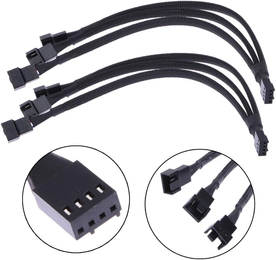 Malayas 4 pin PWM Fan Cable 1 to 3 ways Splitter Black Sleeved Extension Cable (2pcs) - Image 3
