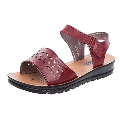 LILIHOT Damen Sommer Sandalen Durchbrochene Leder Flache Schuhe weichen Boden Rutschfeste Leder Strandschuhe Mutter Schuhe Freizeitschuhe römische Schuhe Flip-Flops lässig Elegante Damenschuhe