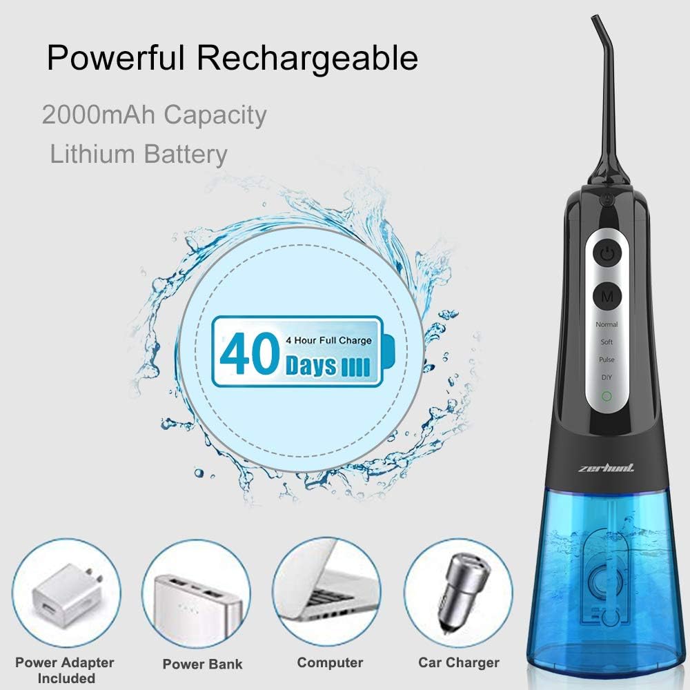 Water Flosser Teeth Cleaner, Cordless Dental Oral Irrigator with DIY Mode, Rechargeable Water Flosser for Braces, Bridges, Implants Care, IPX7 Waterproof with 4 Interchangeable Jet Tips: Health & Personal Care