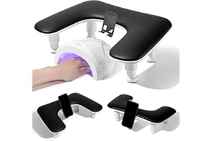 QUAFEREN Arm Rest for Nails Tech: 3rd Generation Manicure Nail Arm Rest with Rotating Phone Stand, U-Shaped Height Adjustable Hand Rest Pillow for Acrylic Nails Black