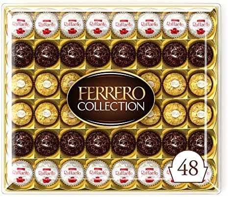 Ferrero Collection Pralines, Chocolate Gift, Chocolate Hamper, Gifts for Christmas, Coconut Raffaello and Dark Chocolate Rondnoir, Box of 48 (518g)