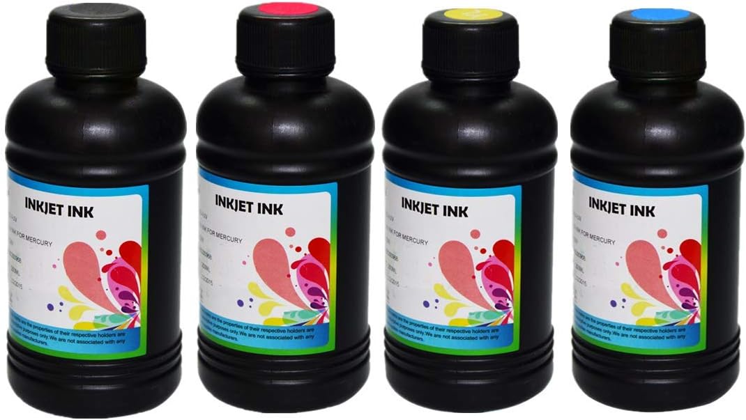 Aomya 4 Bottles LED UV Ink Refill Ink 250ml for DX5 DX7 Printer Head UV-Flatbed Printer UV Printing Machine Curable Ink for Soft Material