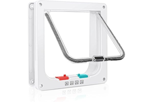 Cat Door, 2 Inch Thick Pet Door with 4 Way Lock for Interior and Exterior Doors, Weatherproof Pet Door for Cats, Doggie, Oute