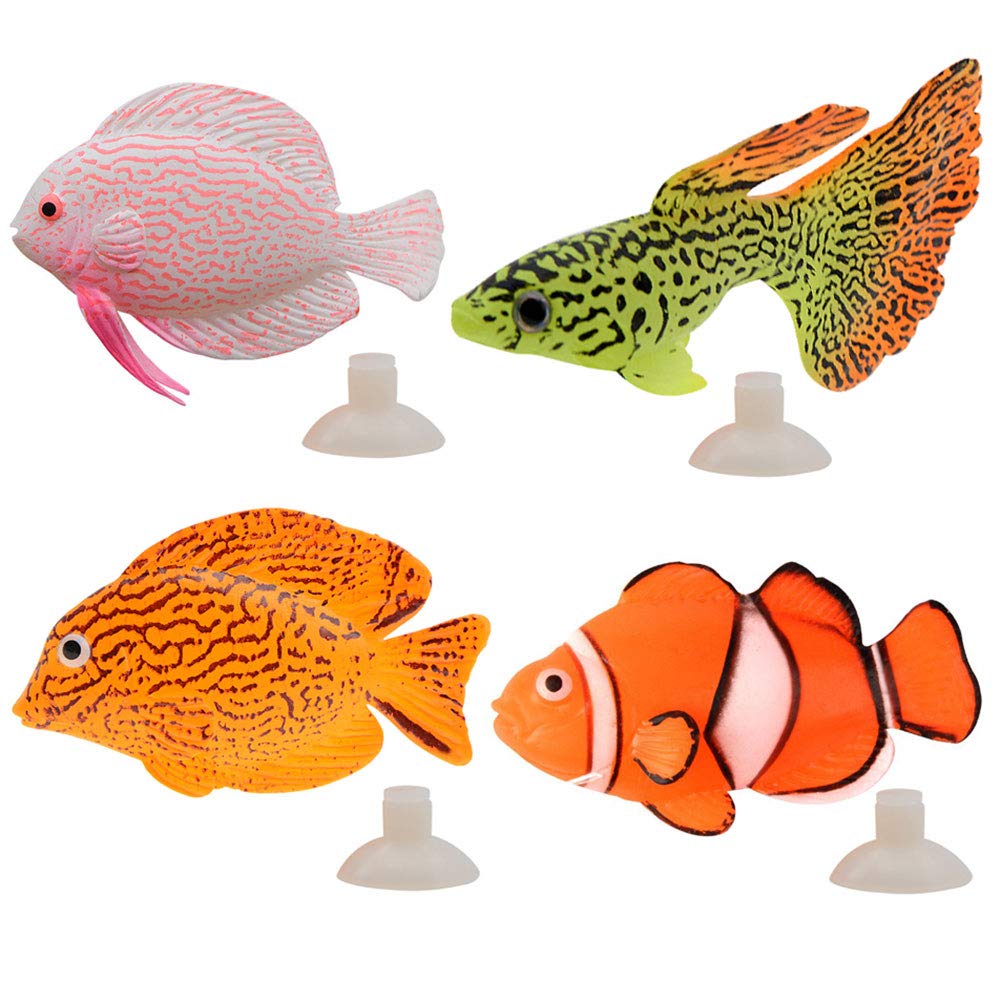 Wenxiaw Aquarium Silicone Fake Fish Fake tropical Fish Plastic Sea Creatures Set Landscape Floating Ornament for Fish Tank Decoration Artificial Fish Aquarium Toy Fish Tank (4 Pieces)