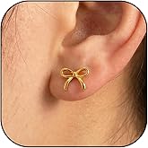 Gold Bow Earrings Flat Back Earrings for Women Cute Bow Stud Earring Minimalist Birthday Jewelry Gift for Her