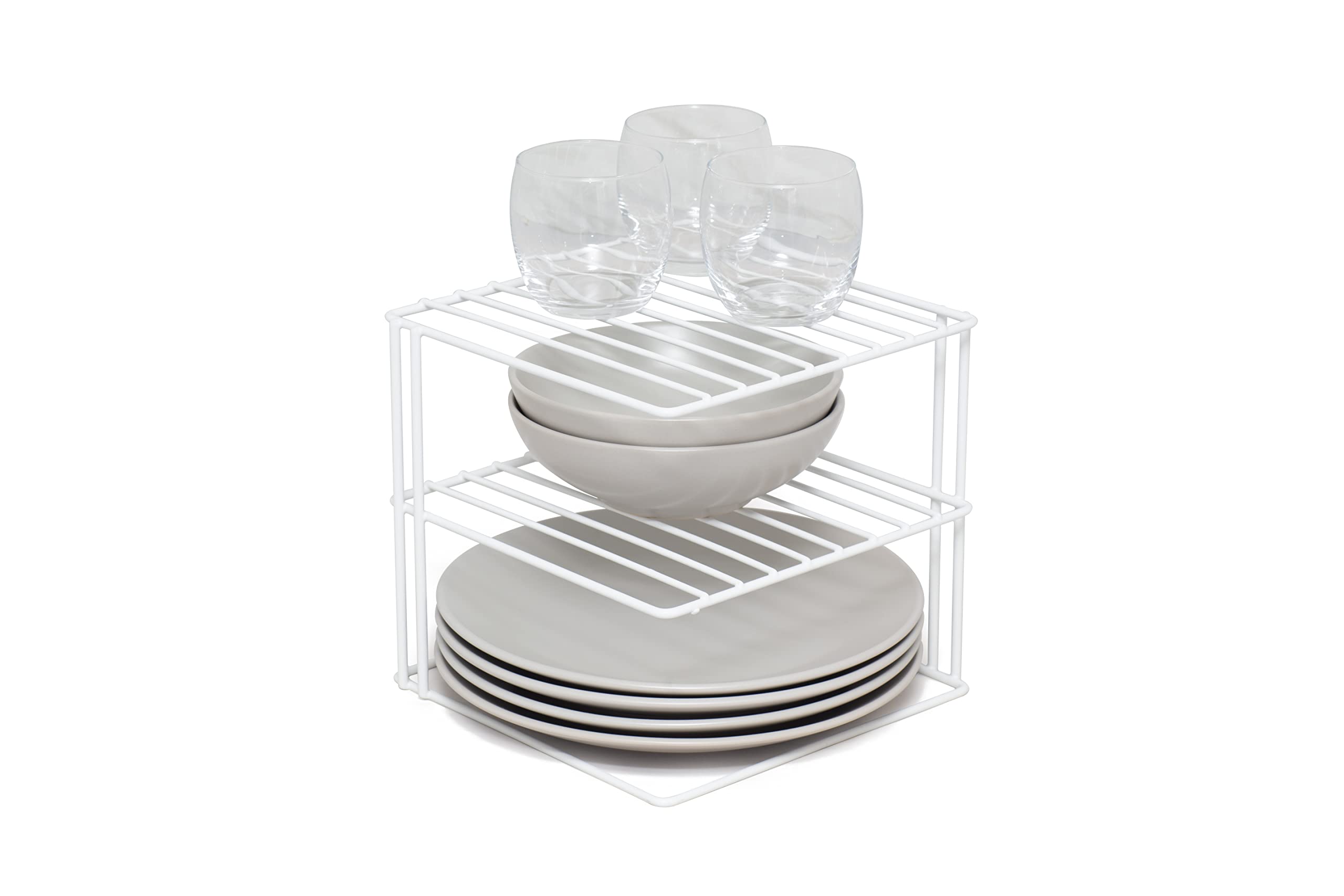simplywire – 3 Tier Plate Rack - Kitchen Cupboard Organiser – White - Square