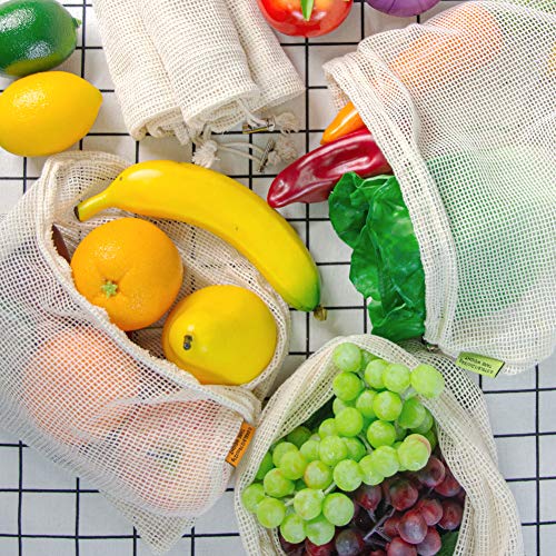 12PCs Reusable Mesh Produce Bags, See Through Washable Mesh Shopping