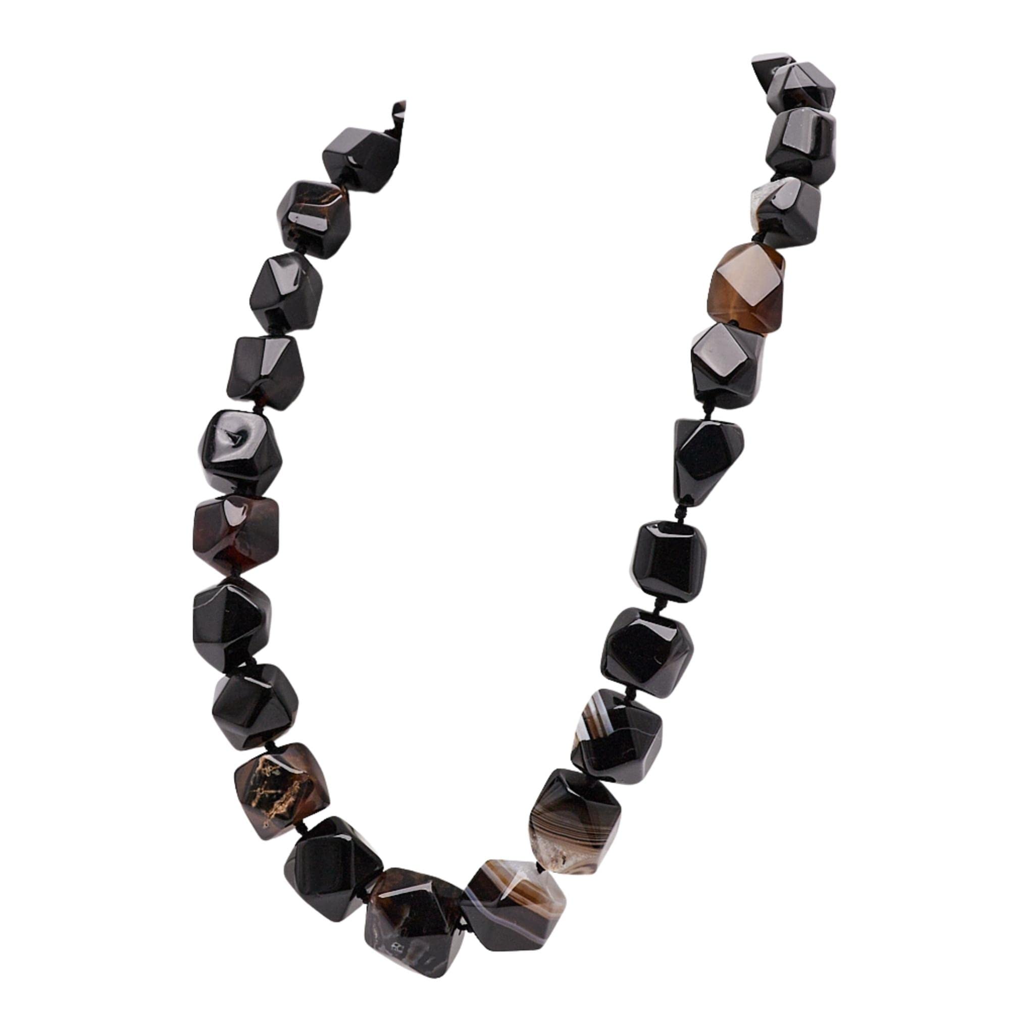 Treasure Bay Chunky Statement Natural Gemstone Beaded Necklace for Women, Women's Handmade Necklace (Black Agate)
