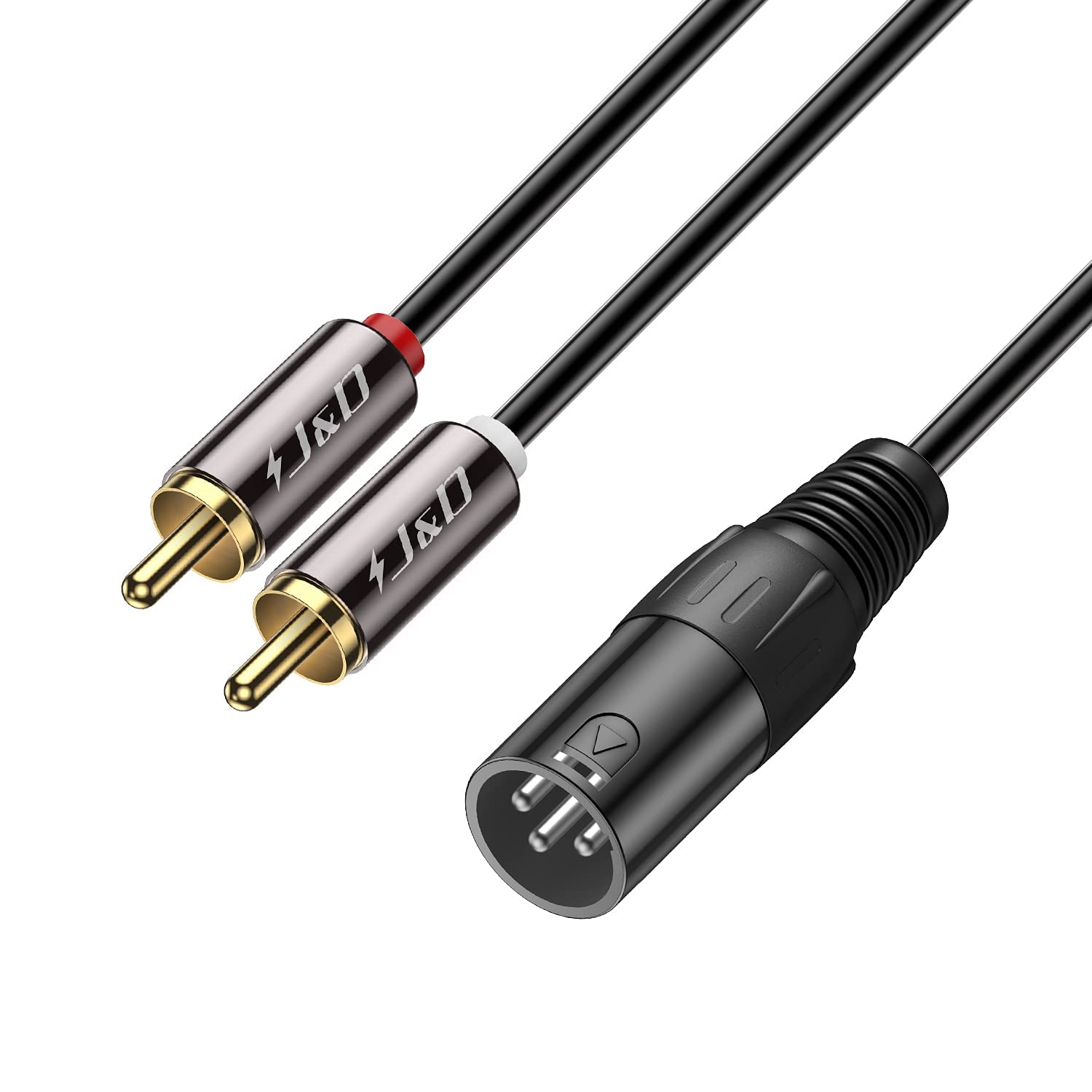 J&D XLR to 2 RCA Y Splitter Patch Cable, Gold Plated Heavy Duty Unbalanced Dual RCA Male to XLR Male Stereo Audio Interconnect Cable Adapter for Speaker, Condenser Mic, Mixer, AMP, 0.9 meter