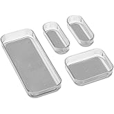 madesmart Clear 4 Piece Drawer Bin Set, Grey | non slip feet, rounded corners, see through design, modular layout, mixed sizes, custom fit, woman owned