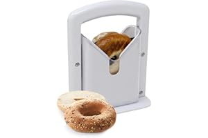 Bagel Slicer, Perfect for Bagels, Safe Grip, Safety Shield, Bagel Cutter Stainless Steel, Universal Slicer (White)