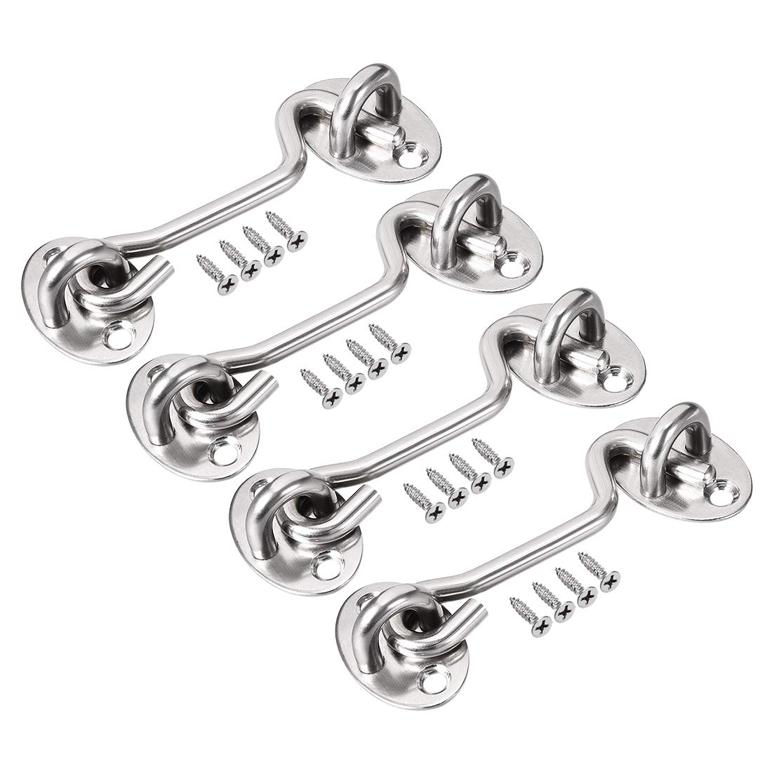 sourcing map 3" Cabin Hook Eye Latch Gate Door Swivel Window Door Hook Stainless Steel with Mounting Screws 4pcs