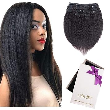 Amazon Com Kinky Straight Human Hair Clip Ins Natural Italian