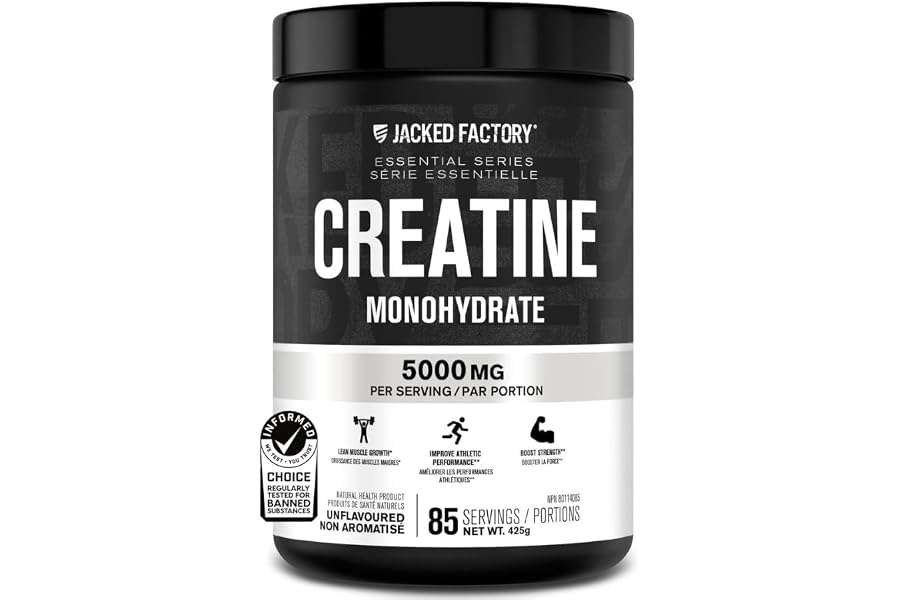 Jacked Factory Creatine Monohydrate Powder 425g - Canadian-Owned Informed Choice Certified Supplement for Increased Muscle Ma
