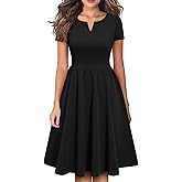 YATHON Women's Vintage Pleated Flared Swing A-Line Casual Party Work Dresses