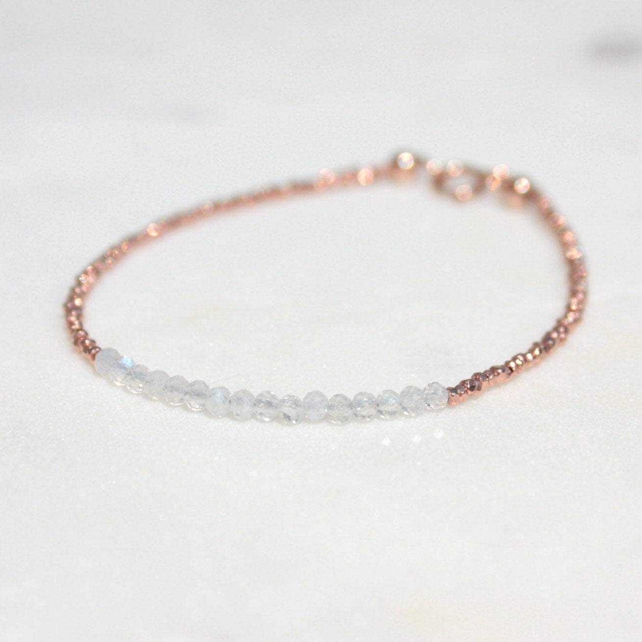 Amazon.com: Moonstone Bracelet Rose Gold Necklace Dainty Bracelet ...