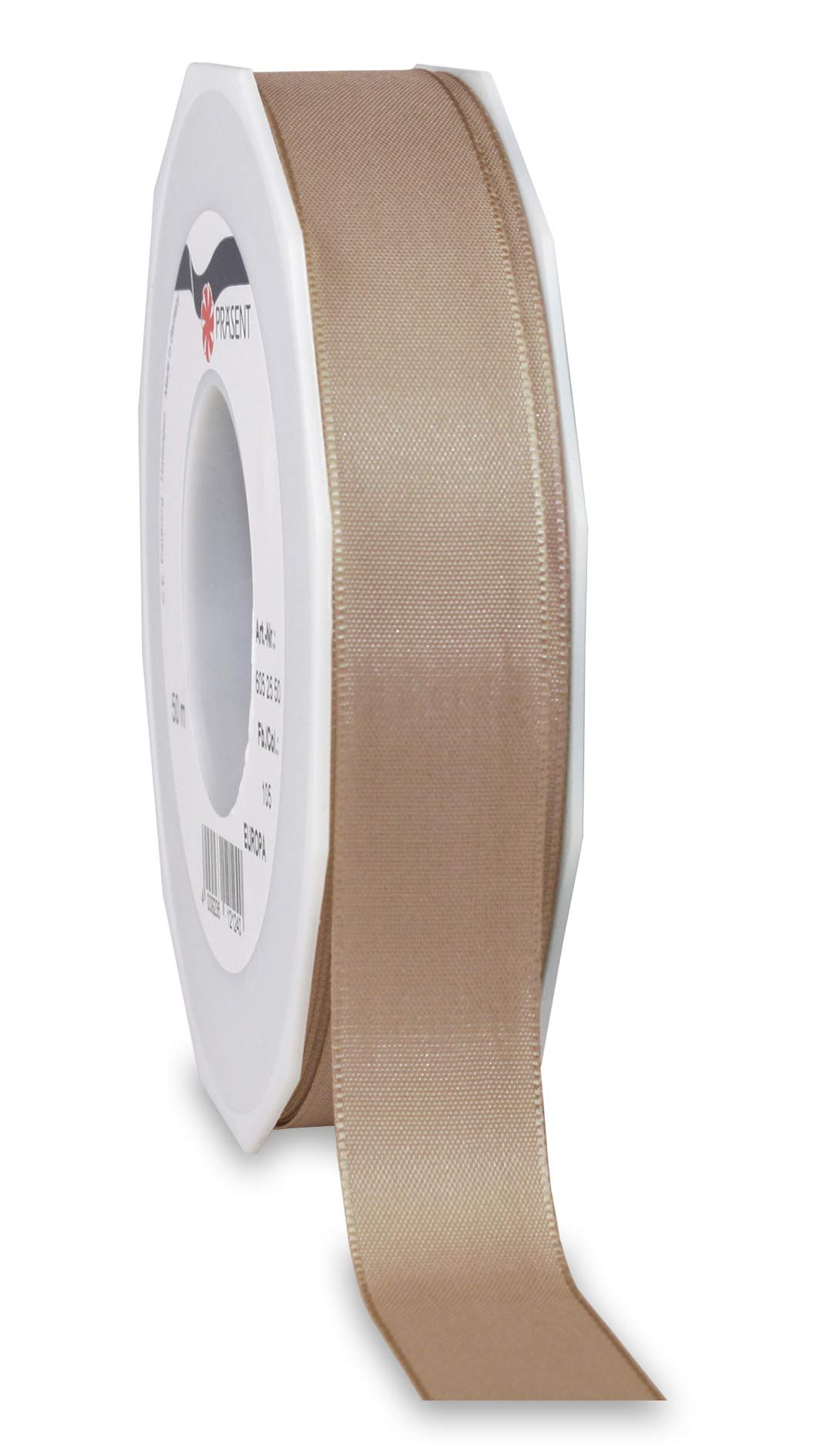Präsent - Europa Taffeta Ribbon Taupe 25 mm Width, 50 m Length