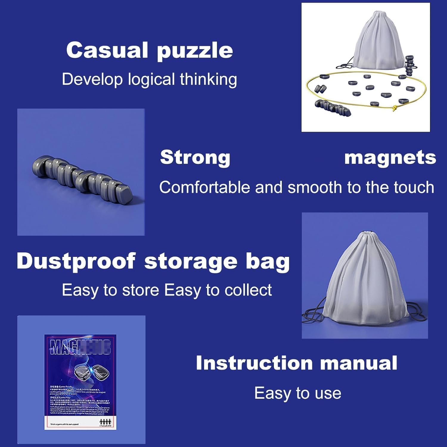 Magnetic Chess Game Stones,Magnetic Pebbles Game Battle Chess Board,Table Top Magnet Game - View #9