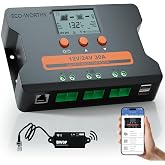 ECO-WORTHY PWM Solar Charge Controller 30A 12/24V with Bluetooth,WiFi | APP Remote Connection, Solar Panel Custom Battery Regulator, Dual USB Port Auto,for FLD/LiFePO4/SLD/GEL RV Solar System
