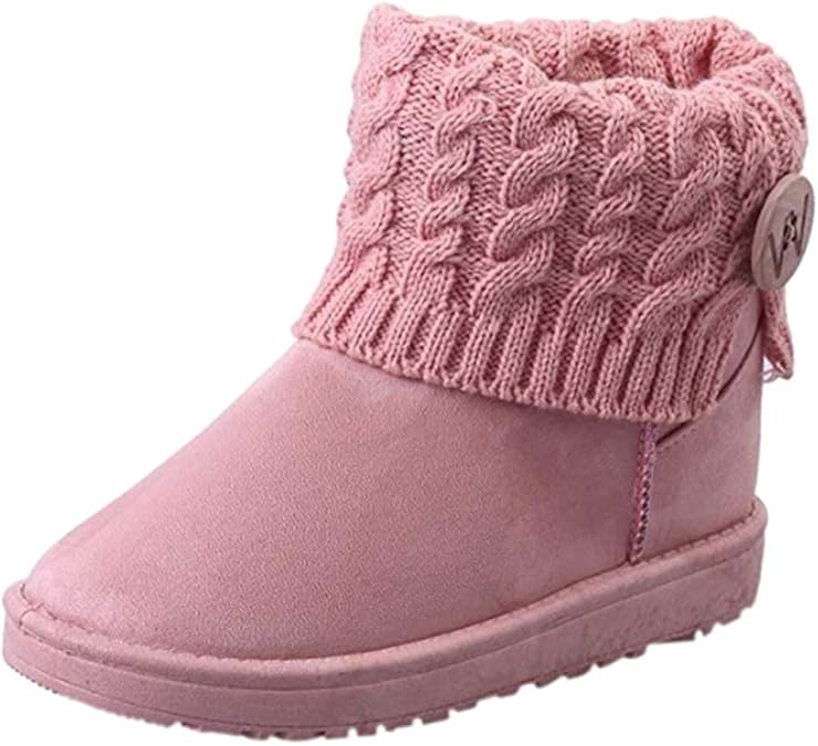 OuYou Women's Winter Short Boot, Winter Ankle Flat Snow Boots,Platform Snow Boots (39, Pink