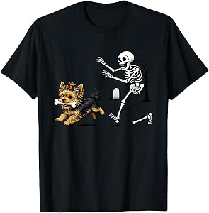 Funny Yorkie Skeleton and Halloween T-Shirt