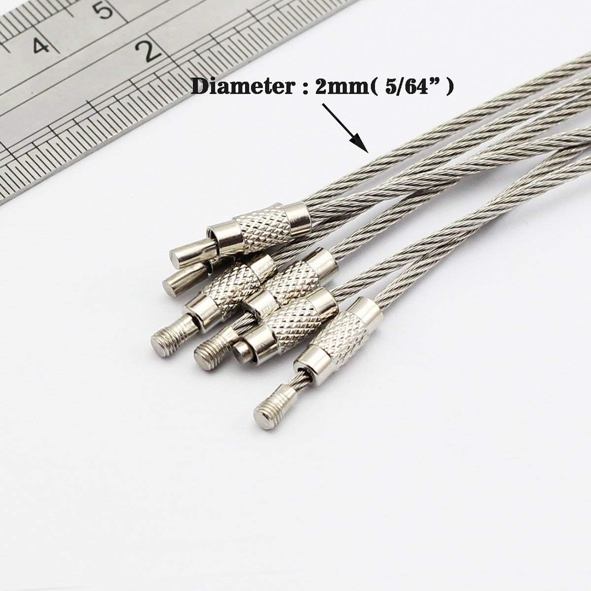 bayite Pack (100) Stainless Steel Wire Keychains Cable, Key Rings, Heavy Duty Luggage Tags Loops Tag Keepers 2mm Twist Barrel (Cable Length: 10 inches) : Office Products