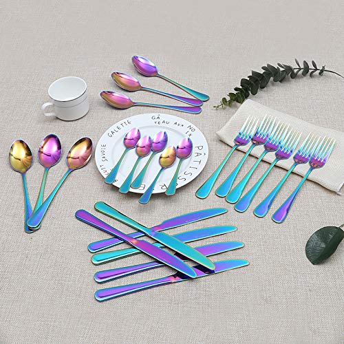 Lightahead 24pcs Rainbow colored Iridescent Stainless Steel Flatware Tableware Cutlery Set in attractive Black Gift Box (Multicolored) - Thumbnail 2