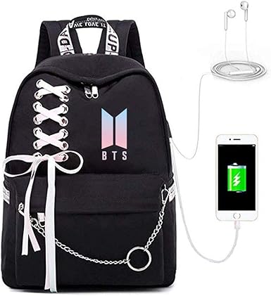 Amazon.com: BTS Album Bangtan Mochila de dibujos animados para niños con puerto de carga USB, resistente al agua, buen regalo para estudiantes: Clothing