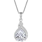 Lwsary Infinity Teardrop Necklace 925 Sterling Silver Pear Shaped Pendant Birthstone Jewelry Gifts for Women