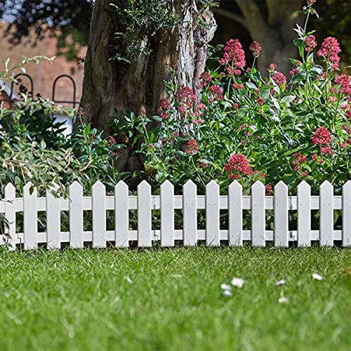 Garden Mile 4pc White Picket Fence Panels Decorative Plastic Garden Edging Flower Border Pathway Stake Fencing Panels Edging for Garden Outdoor 40x60cm