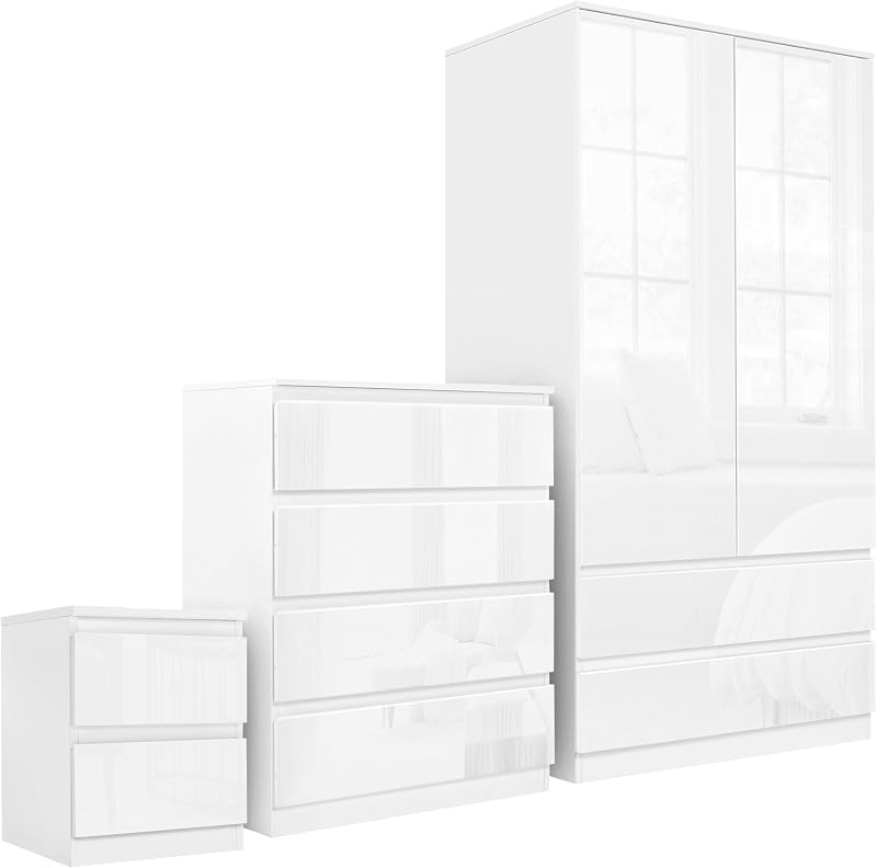 Blisswood High Gloss Bedroom Furniture Set 2 Door Wardrobe & Drawers