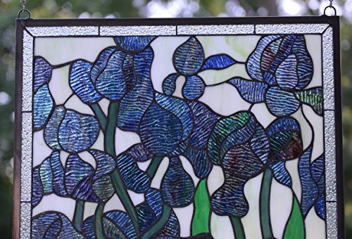 20.5" x 34.5" Large Handcrafted Handcrafted Stained Glass Window Panel Iris Flower