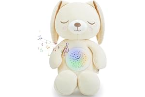 COTTONBEBE Musical Stuffed Animals with Sound Machine, White Noise Baby Soothers for Sleep, Night Light Shush Lullaby Music Soothing White Noise Toys for White Noise Boy & Girl, Bunny
