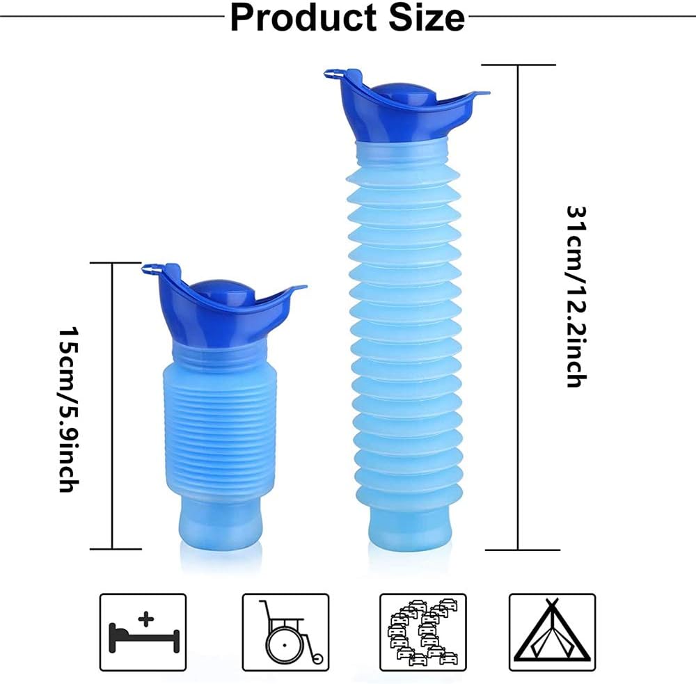 Urinoir Portable Unisexe 1000ml - Avec Entonnoir - Pour Voiture, Voyage, Camping, Randonnée