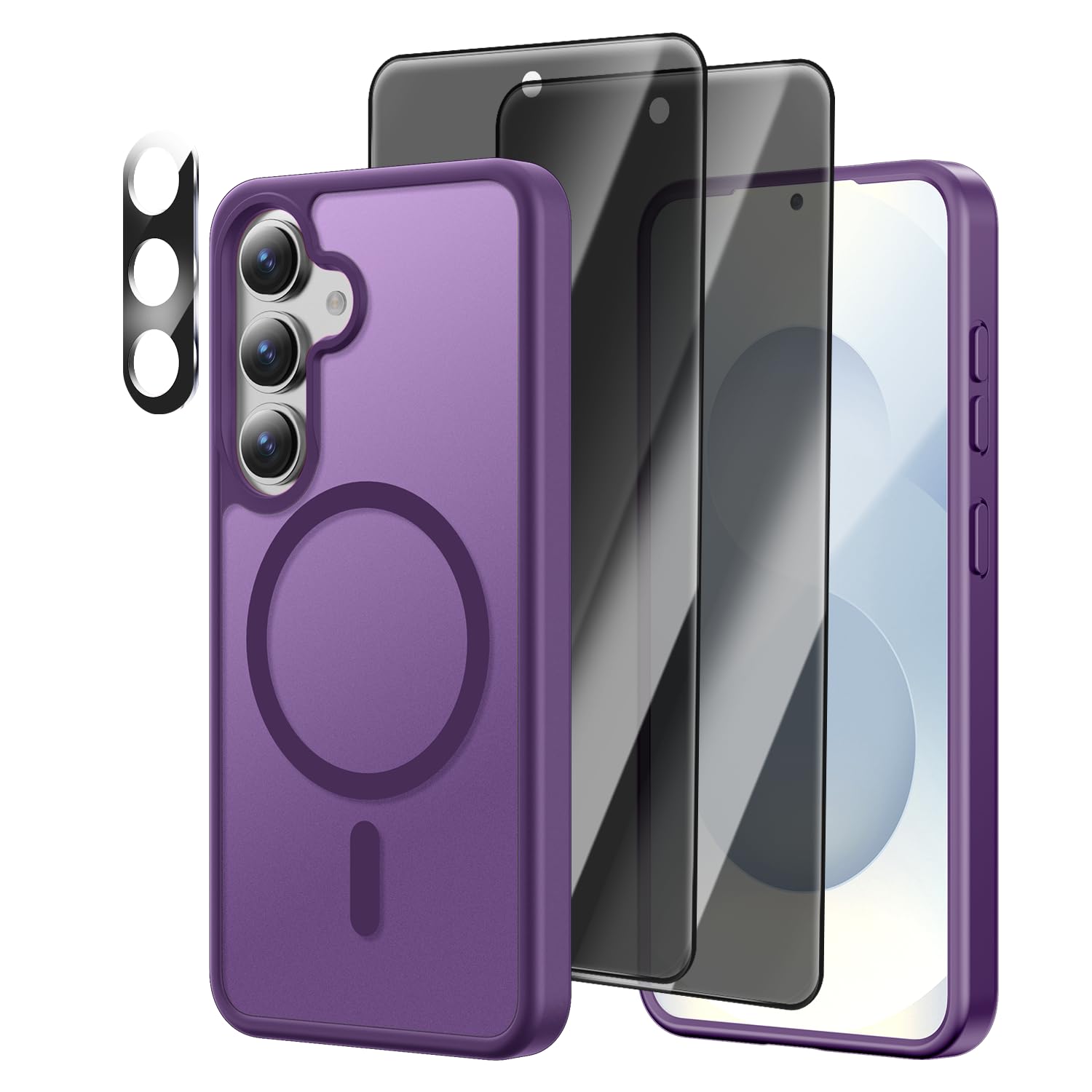 Photo 1 of [4 in 1] Magnetic for Samsung Galaxy S25 Case, 2 Pics Privacy Screen Protectors and 1 Pic Camera Protector, Fit for MagSafe, Military Grade Shockproof Translucent Matte Galaxy S25 Cover 6.2“ , Purple