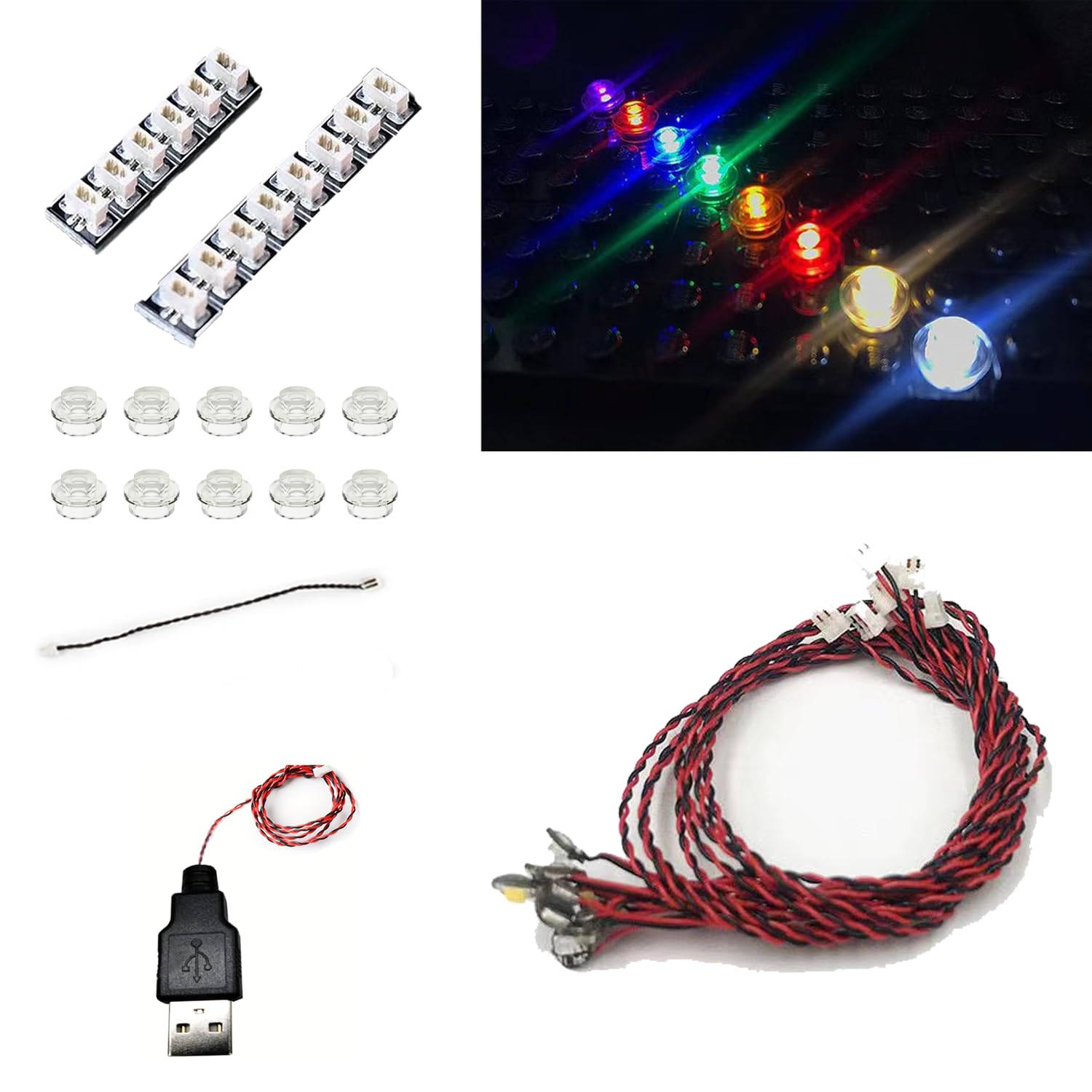 Photo 1 of 10 PCS Colorful LED Light Kit for Lego Building Blocks - USB Powered DIY LED Lighting Accessories Compatible with Lego Brick Models (Colorful Slow Flash)