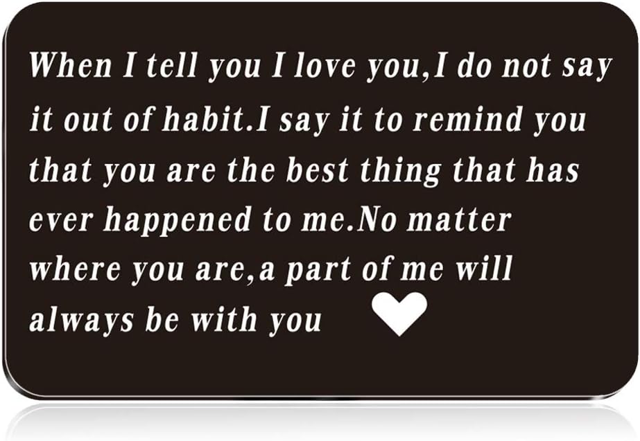 Stainless steel Engraved Wallet Mini Love Note Insert Card - Birthday Gifts for Men Wallet Card, Him - Wedding Anniversary Gifts for Husband, Boyfriend - Unique Engagement Present for Groom