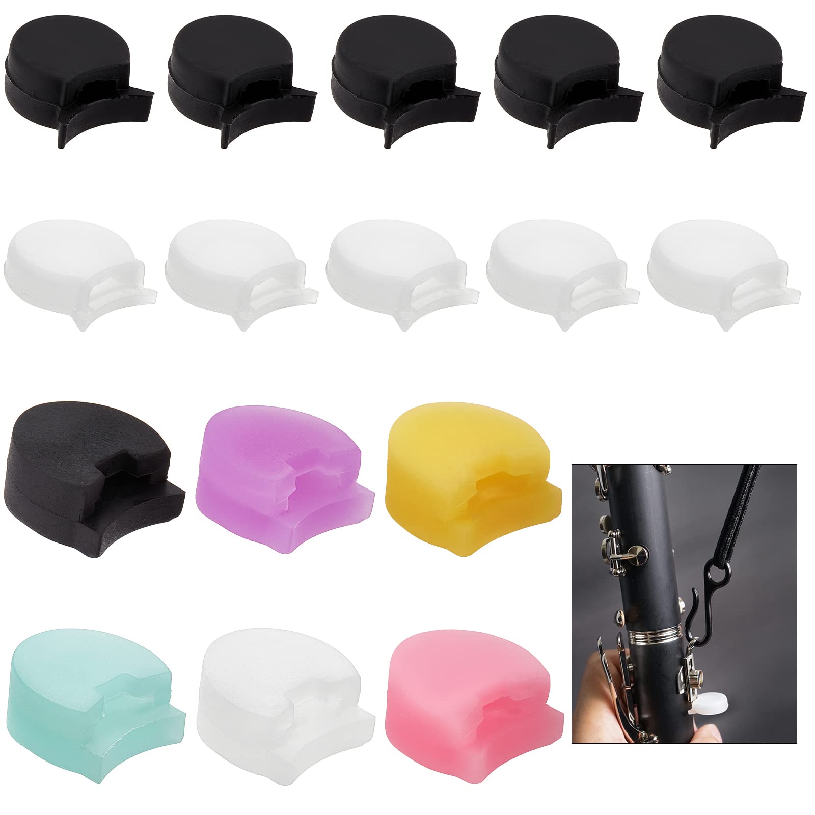 CHGCRAFT 16Pcs 6 Colours Clarinet Thumb Rest Plastic Thumb Rest Cushion Soft Silicone Clarinet Thumb Rest Cushion Protector Clarinet Instruments Accessories for Clarinet Inner Diameter 6.5mm 11mm