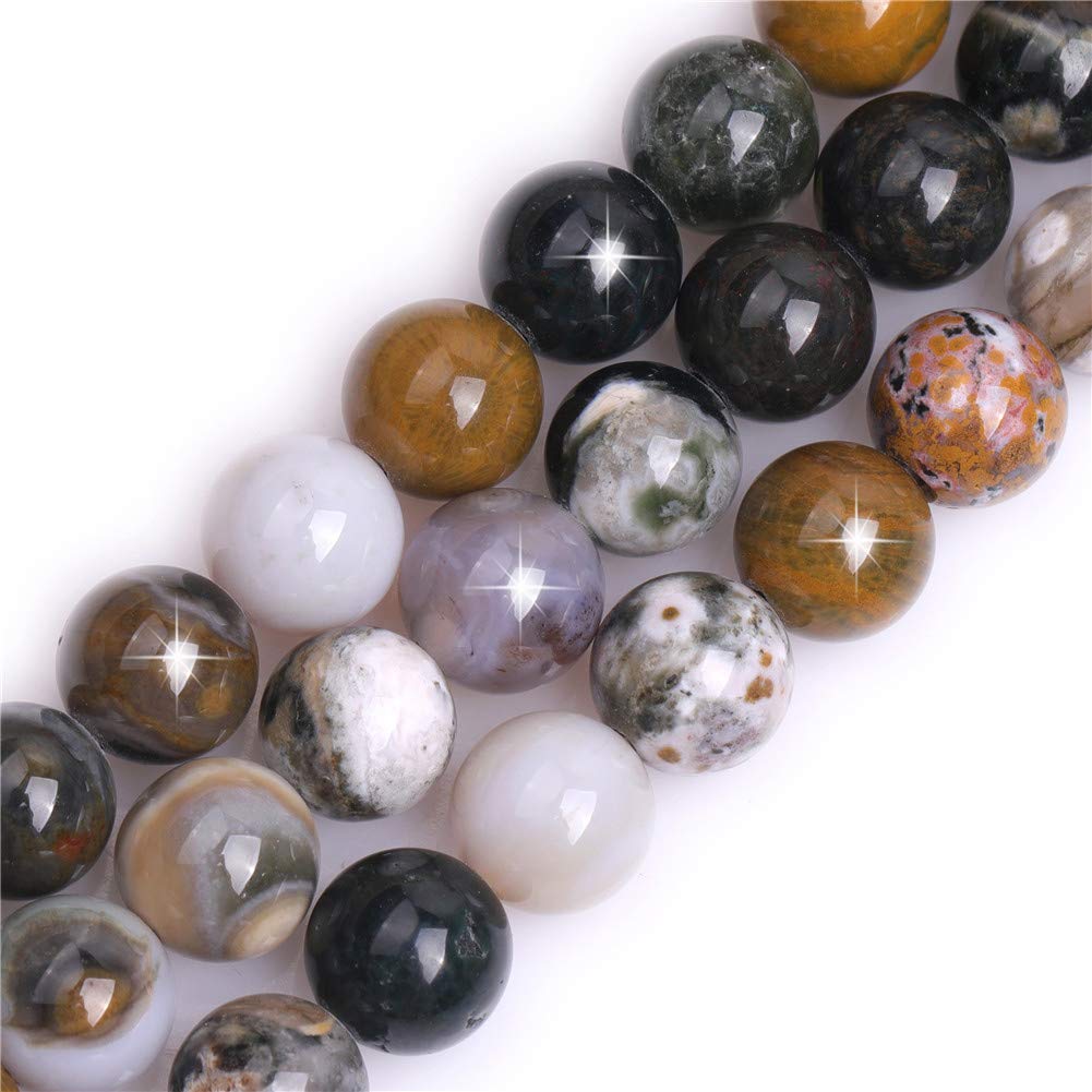 Natural Multicolor Ocean Agate Gemstone Semi Precious Round 12mm Loose Beads for Jewellery Making DIY Bracelet Necklace Crafts 15''