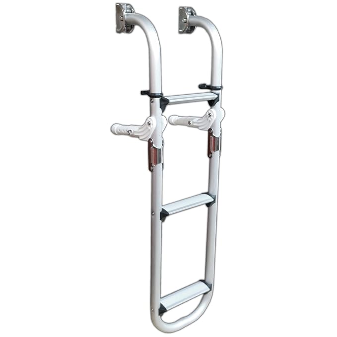 3 STEPS ALUMINUM FOLDING TRANSOM LADDER FOR BOATS STERN MOUNT FIVE