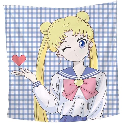 FJMM Anime Girls Tapestry Wall Hanging Home Decor 3D Printing Barrier Curtains Blue 66"x90"