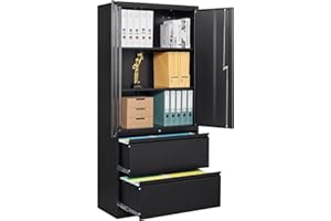 Fesbos Metal Cabinets with 2 Lockable Lateral File Cabinets and Doors, Steel Metal Filing Lockers for Home Office Hanging Files Letter/Legal/F4/A4 Size