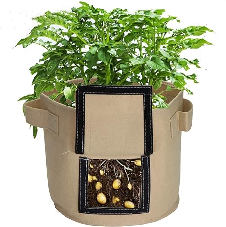Amazon Co Jp 3パックポテト栽培バッグ カーキ色の保育園のトマト植物のバケツ生地栽培ポットガーデン フラワーシードバッグ ホーム キッチン
