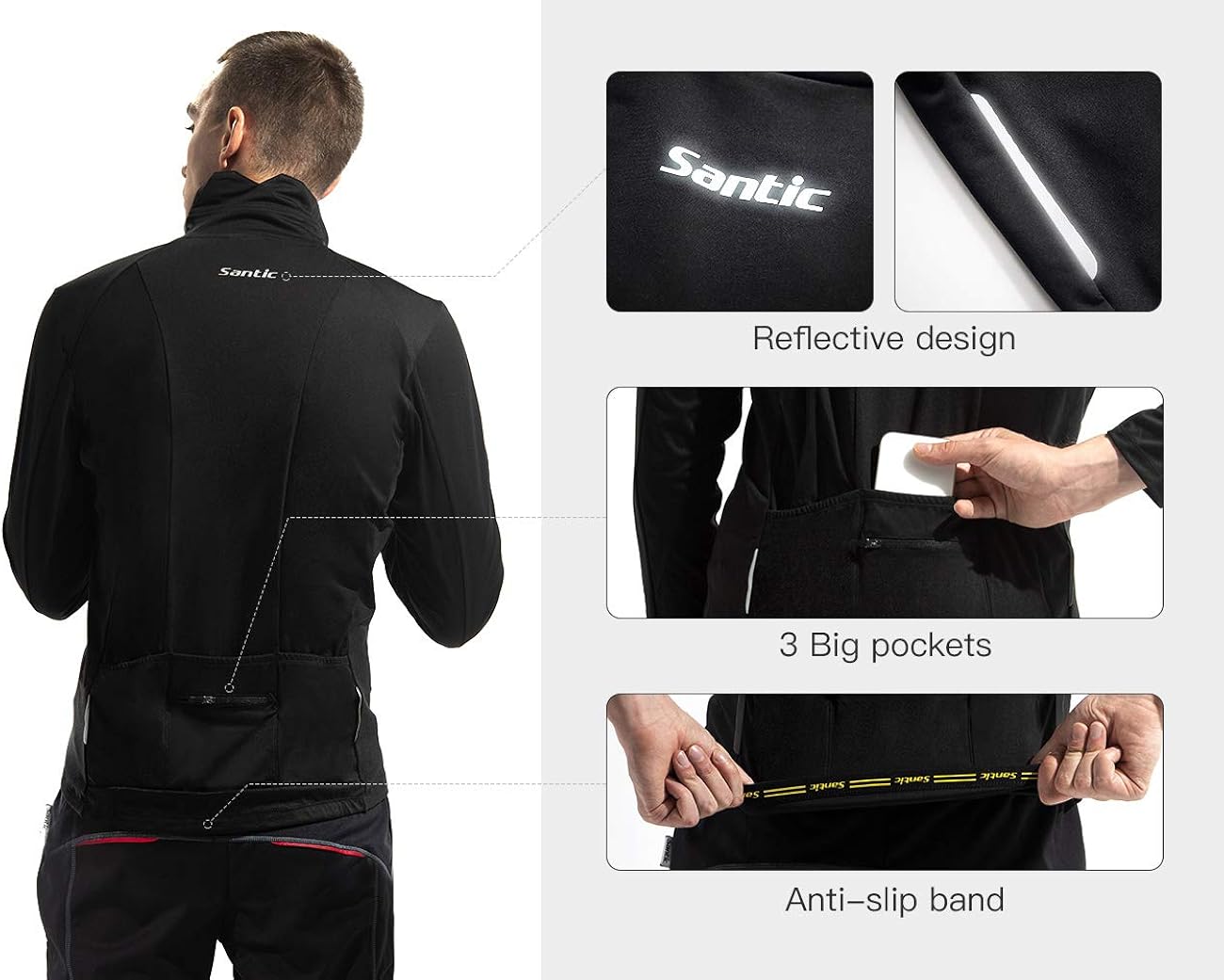 Santic Bike Winter Jacket Windproof Fleece Thermal Warm UP Cycling Bicycle Jerseys Long Sleeves : Clothing