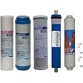 5 Stage Reverse Osmosis Replacement Filter Set with 50 GPD Membrane, Inline Carbon postfilrer (made in USA) and QC Fitting