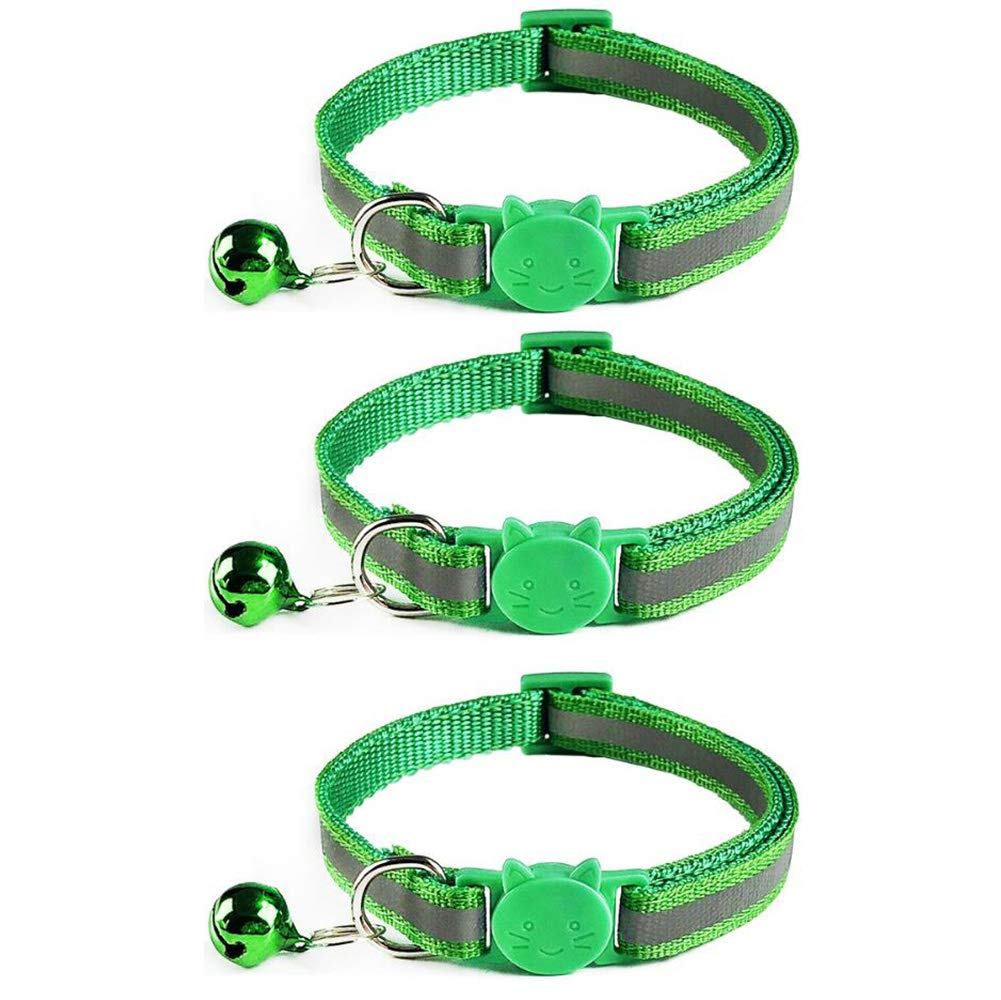 Tafeiya 3x Reflective Design Adjustable Cat Collars More Safety Quick Release Safety Buckle with Bell (Grass Green)