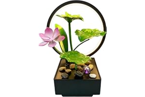 YHOMU Led Loop Light Fountain, Lotus & Lily Pad Design, 5. 1 In/13 Cm, Tabletop Water Feature for Home & Office