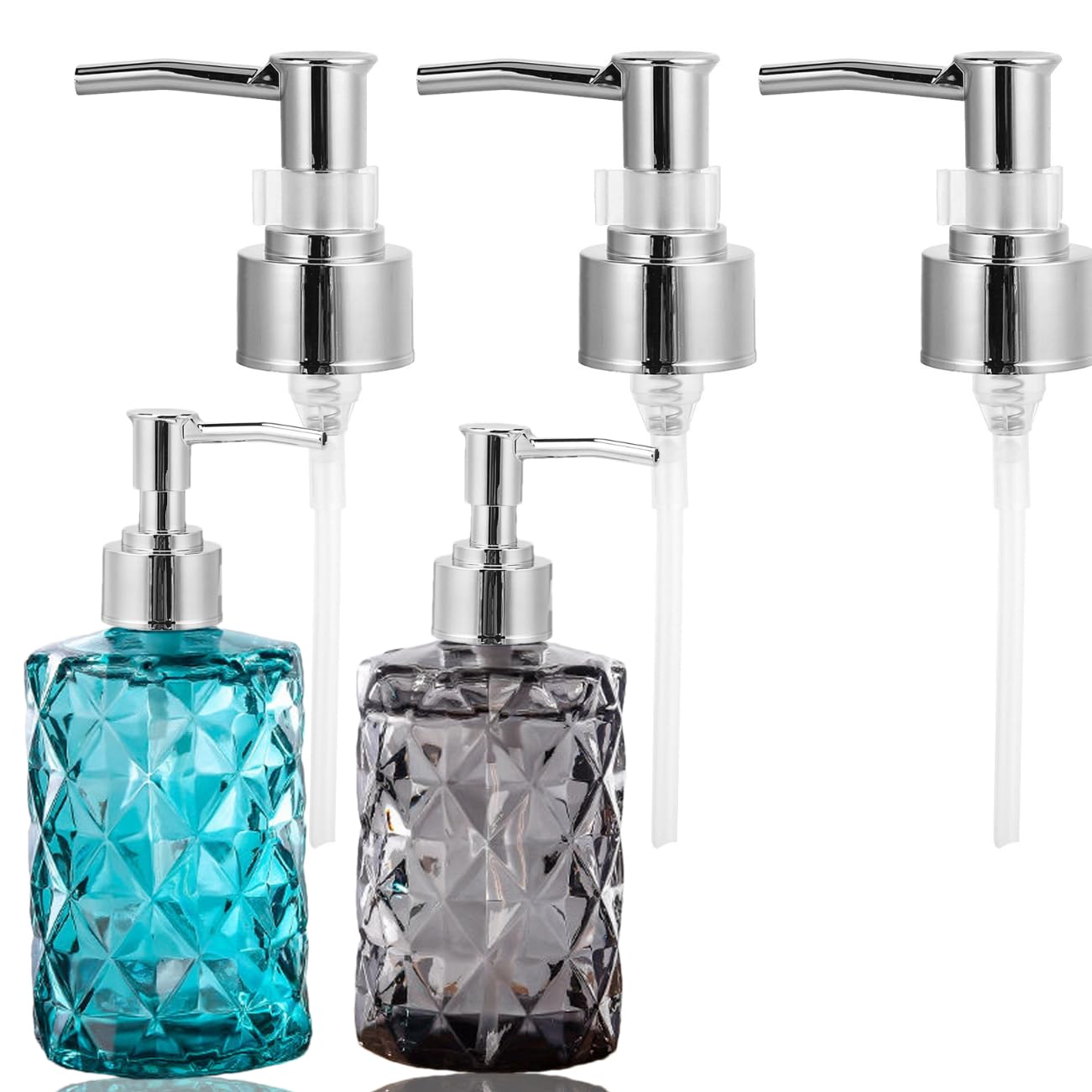 Tissting Soap Dispenser Pump Head, Universal 360-Degree Rotating Stainless Steel Push Dispenser with Light Press, ABS Material, 3pcs Replacement Pump Heads for Kitchen and Bathroom Bottles