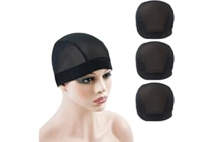 3 Pcs Mesh Cap Wig Caps for Making Wig Stretchy Wig Cap with Wide Elastic Band (Black Mesh Cap M)